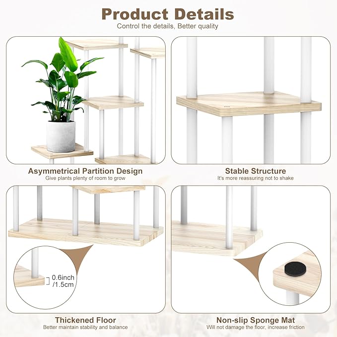 7 Tier Plant Stand Indoor, Thickened Metal Wood Corner Plant Shelf Stands - Image 3