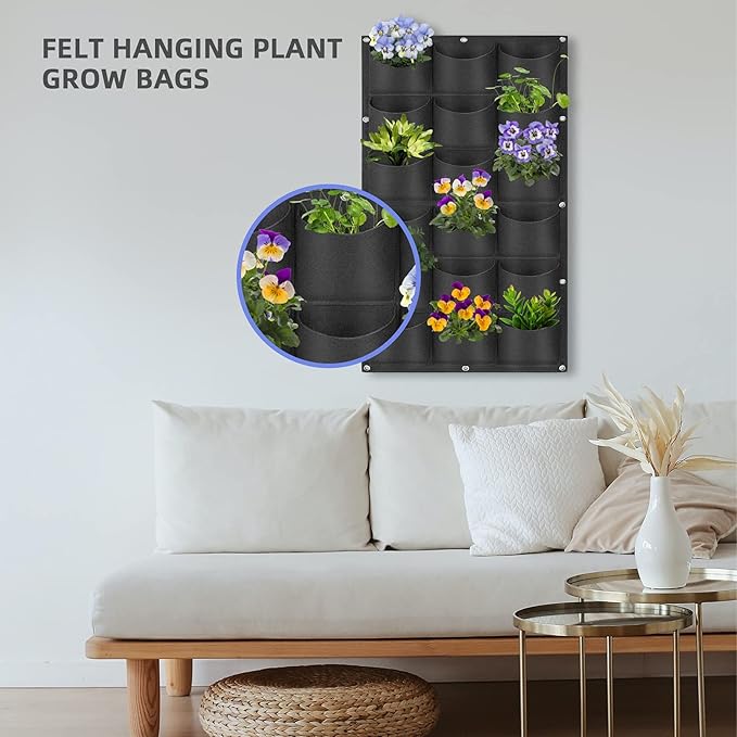 18 Pockets Hanging Planter Bags, Hanging Vertical Wall Mounted Plant Planting - Image 2