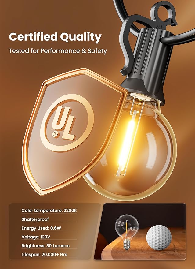 Brightown Outdoor String Lights 69 Feet G40 Globe Patio Lights - Image 5