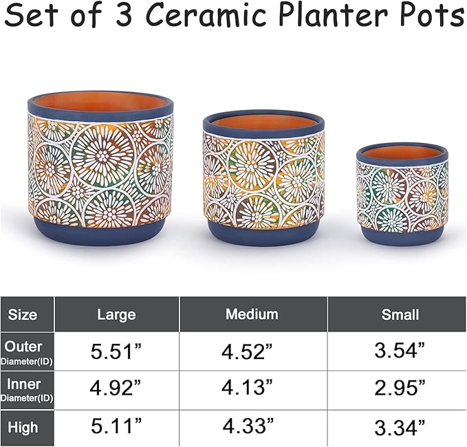 DeeCoo 3 Piece Ceramic Plant pots Indoor Pots Set - Image 2