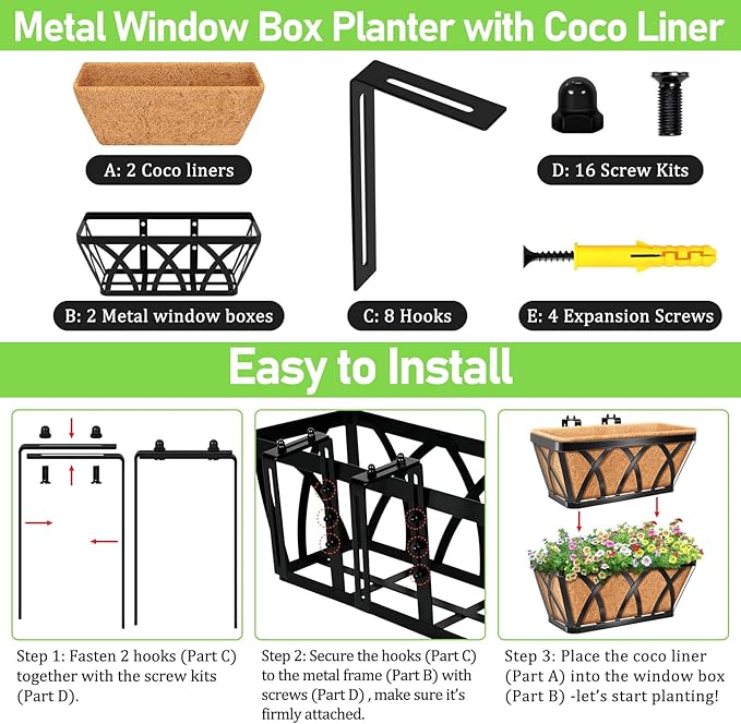 Riare 2 Pack 16 Inch Metal Railing Planter Window Box - Image 3