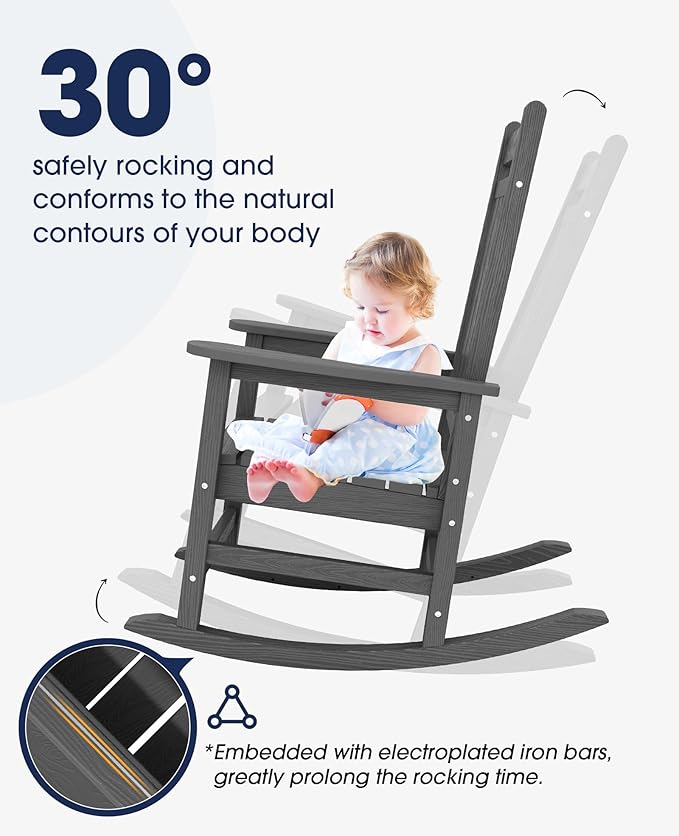 KINGYES Oversized Outdoor Rocking Chair Set of 4, All-Weather Patio Rocking - Image 5