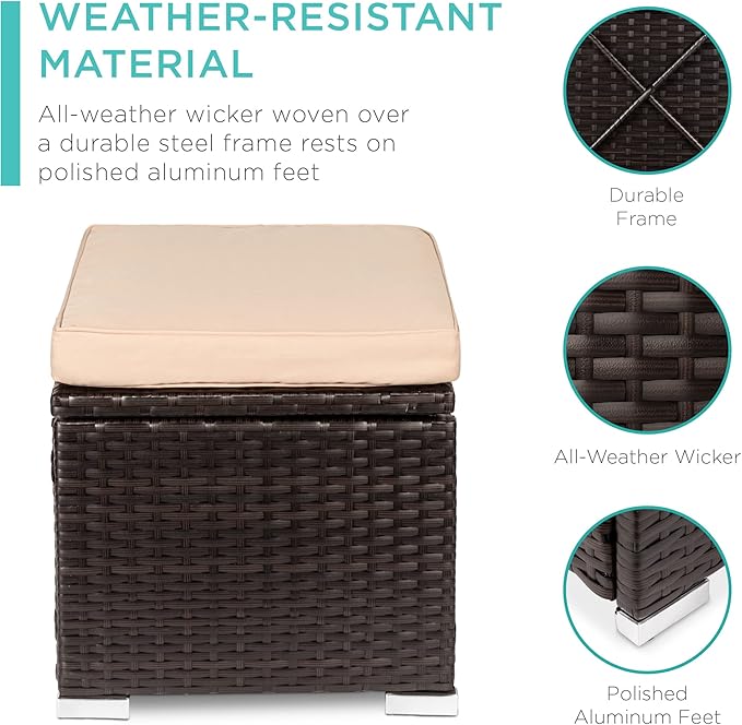 Best Choice Products Set of 2 Wicker Ottomans, Additional Seating, Side Table - Image 5