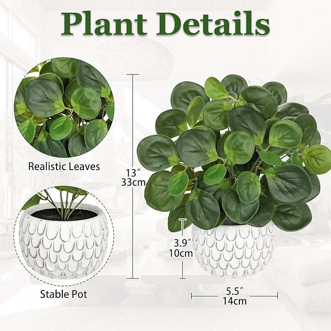 13" Artificial Plants Indoor Small Fake Plant in White Ceramic Pot, Silk Plants - Image 2