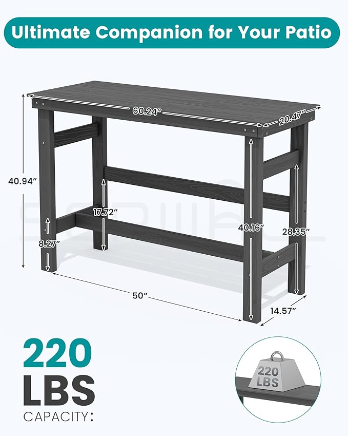SERWALL 41" Outdoor Bar Table, All Weather HDPE Patio Bar Counter Height Table - Image 6