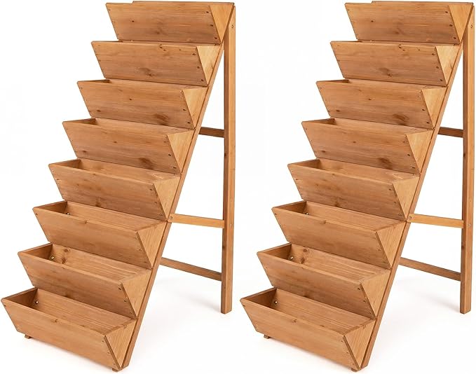 Giantex 8-Tier Wooden Vertical Raised Garden Bed Set of 2, Freestanding Plant by Giantex