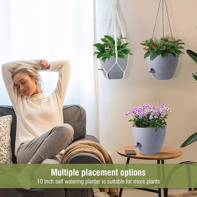 Self Watering Hanging Planters 10 inch, 2 Pack Hanging Flower Pots - Image 6