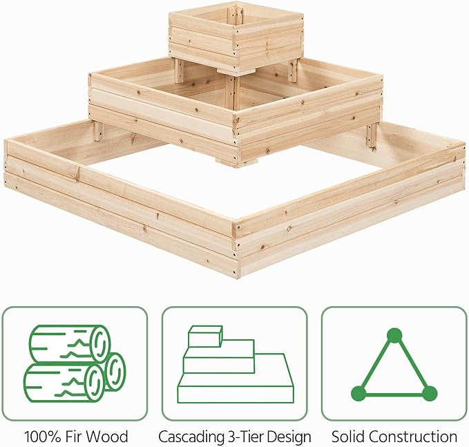 Yaheetech 3 Tier Wooden Raised Garden Bed 44.5'' L×44.5″ W×20.5″ H - Image 7