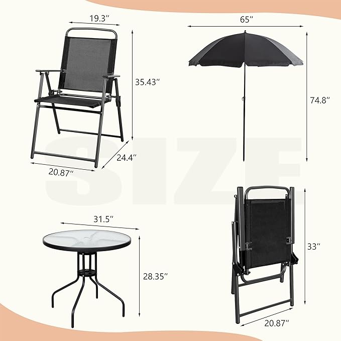 Vongrasig 6 Piece Folding Patio Dining Set, Small Metal Outdoor Garden Patio - Image 6