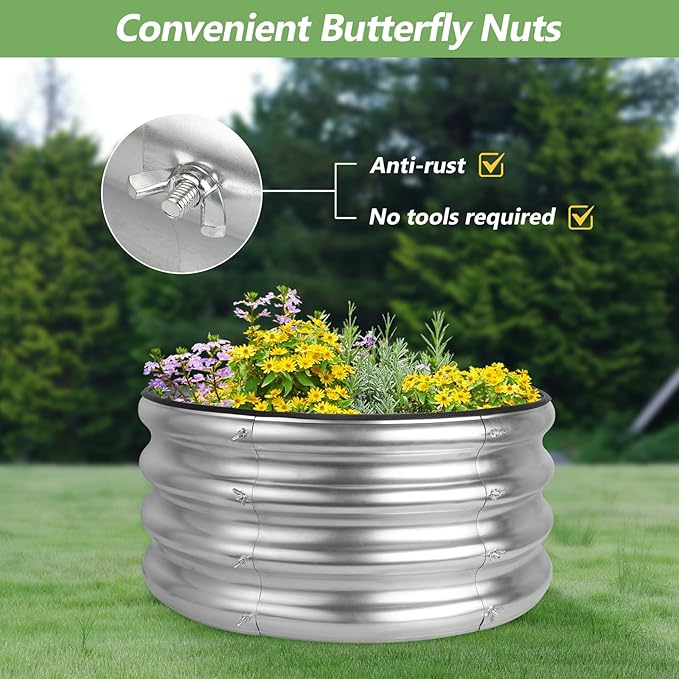 2 Pack 2x2x1ft Round Galvanized Raised Garden Bed Kits, Raised Garden Beds - Image 6