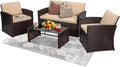 4-Piece Patio Furniture Set, Wicker Outdoor Rattan Sectional Sofa by KROFEM