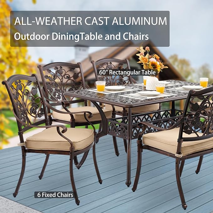 7-Piece Cast Aluminum Patio Furniture, Patio Dining Set - Image 3