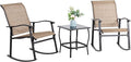Vongrasig 3 Piece Outdoor Rocking Bistro Set, Textilene Fabric Small Patio by Vongrasig