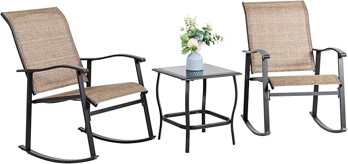Vongrasig 3 Piece Outdoor Rocking Bistro Set, Textilene Fabric Small Patio by Vongrasig