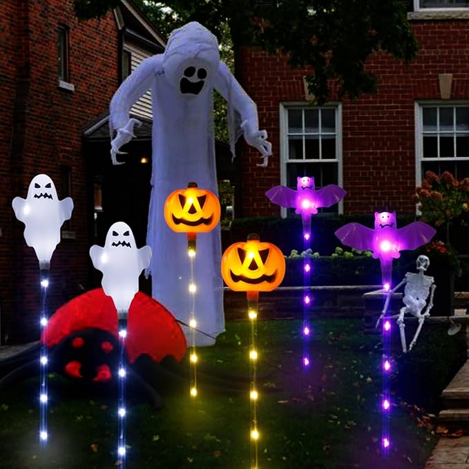Halloween Decorations Outdoor Solar Pumpkin Bat Ghost Garden Stake Lights - Image 7