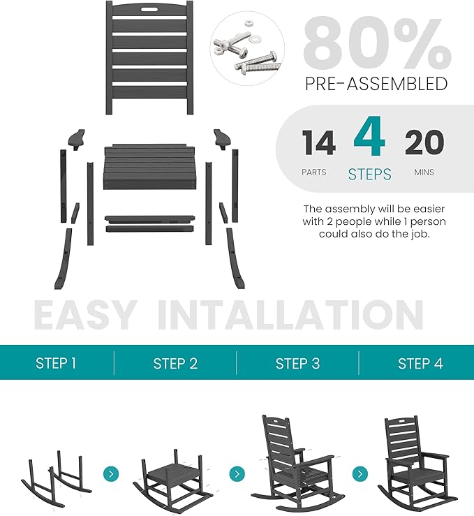 SERWALL Outdoor Rocking Chair, Oversized Rocking Chair - Image 8