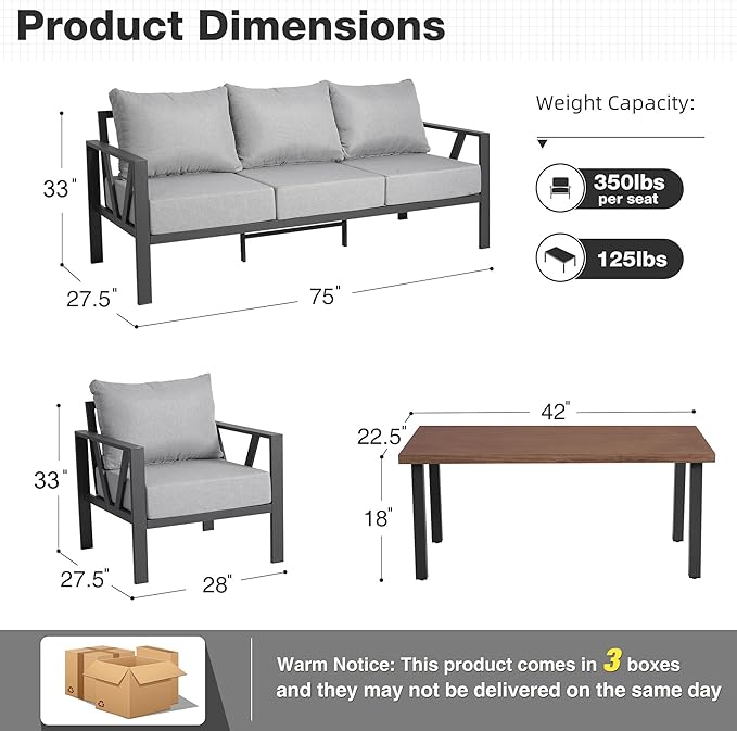 Outdoor Patio Furniture Set, 4 Pieces Metal Patio Furniture Set - Image 7