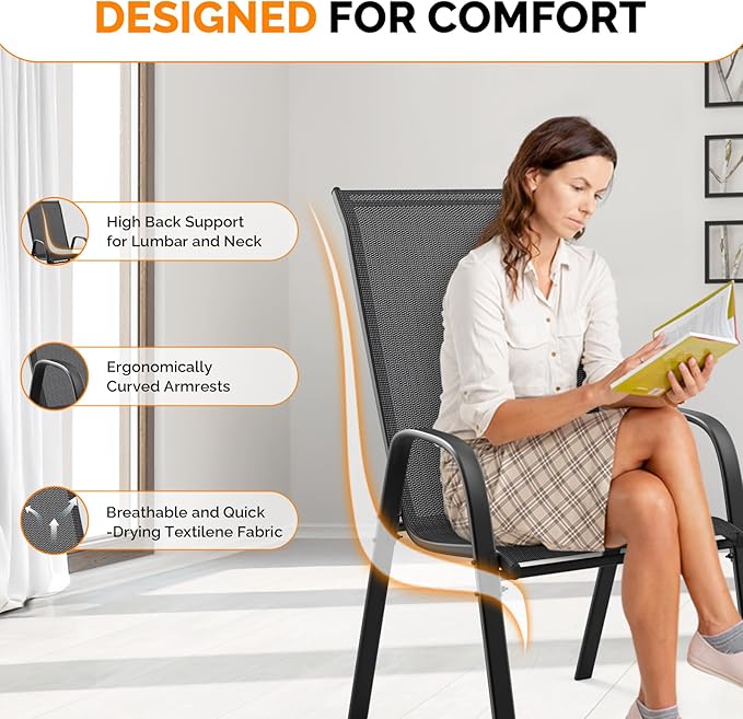 VINGLI Patio Chairs Set of 8 – Stackable Outdoor Dining Chairs - Image 7