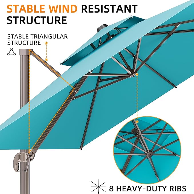 9' X 12' Double Top Cantilever Patio Umbrella - Image 5