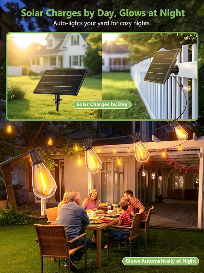 luckystyle 100FT Solar String Lights Outdoor Waterproof 2200K - Image 7