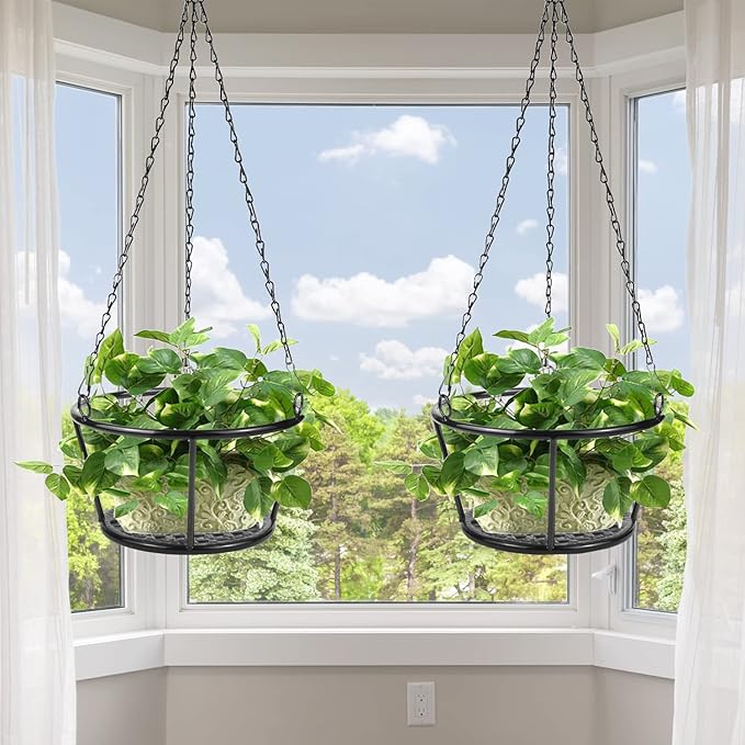 ARTORA 2 Pack Metal Plant Hanger, Modern Plant Hanging Basket Decorative Black - Image 4