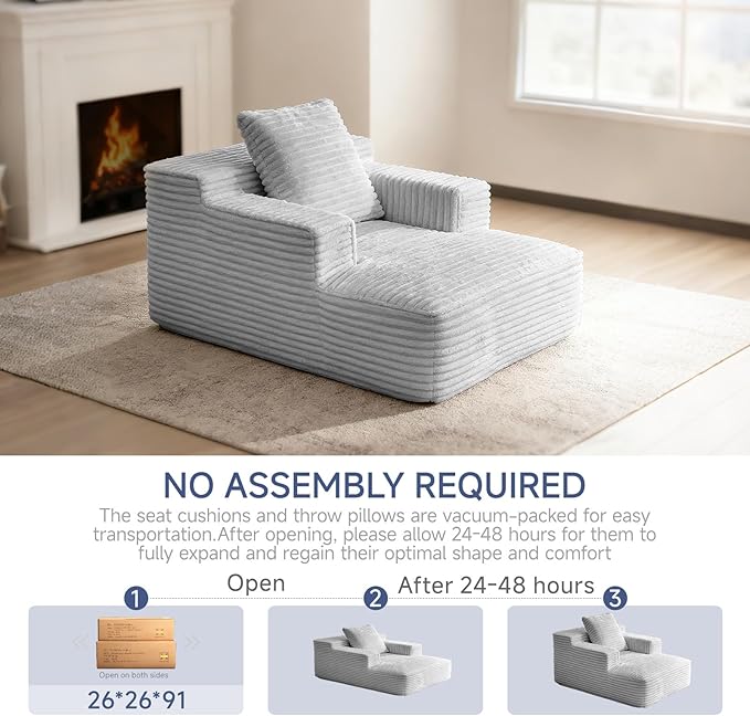 45'' Chaise Lounge Chair Indoor, Corduroy Upholstered Boneless Sofa Bed - Image 8