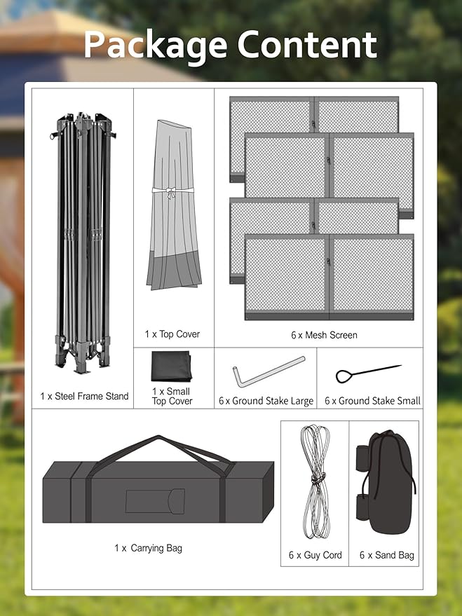 Garvee Pop Up Gazebo Screen Tent, Hexagonal Instant Gazebo Tent - Image 8