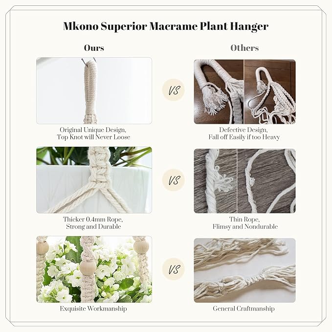 Mkono Macrame Plant Hanger Indoor Hanging Planter Basket - Image 5