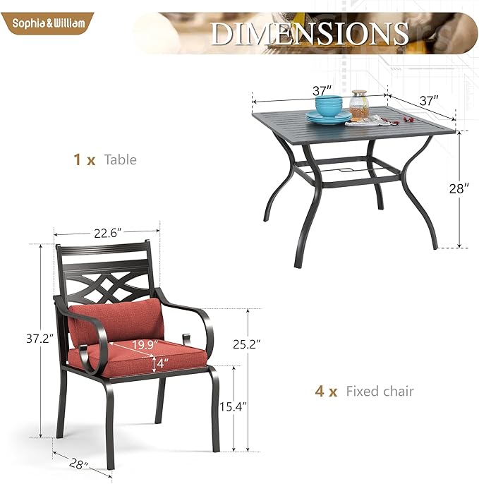 Sophia and William Outdoor Patio Dining Set - Image 6