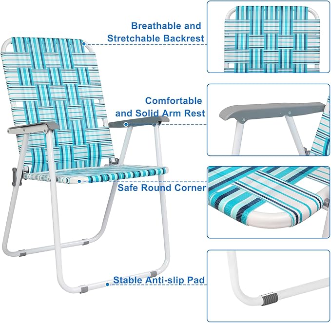 VINGLI Patio Lawn Webbed Folding Chairs Set of 2, Outdoor Beach Chair Portable - Image 5