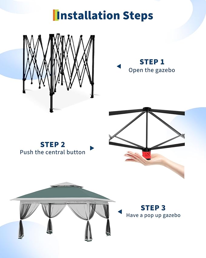 Canopy Tent 13x13 ft, Pop Up Gazebo One-Push Setup - Image 4