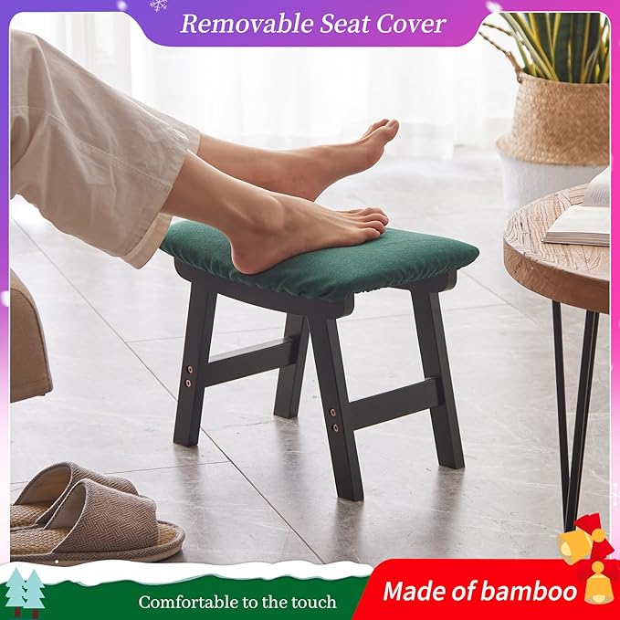 Foot Stool, Bamboo Small Sofa Foot Rest Under Desk, Extra Seating - Image 3