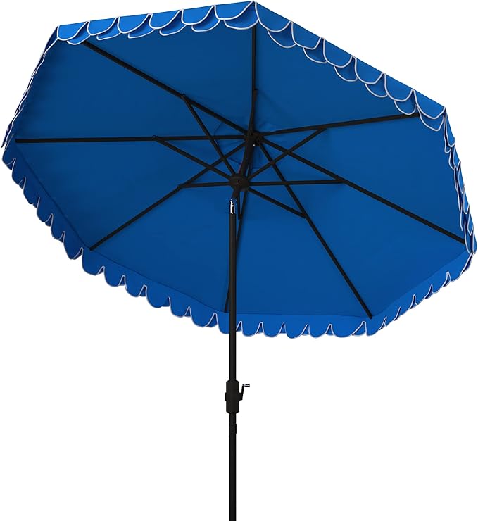 SAFAVIEH 9ft Outdoor Patio Umbrella, Pacific Blue & White Trim, Auto Crank Tilt - Image 5