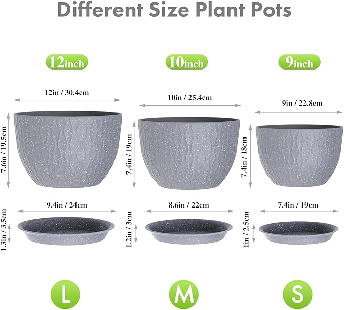 Large Flower Pots 12/10/9 inch, 3 Set Big Plant Pots - Image 2