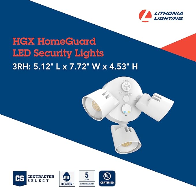 Lithonia Lighting HomeGuard 3-Light LED Outdoor Flood Lights, Outdoor LED Lights - Image 4