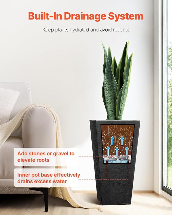 VEVOR Set of 2 Tall Outdoor Planters 22inch, Large Planters - Image 4