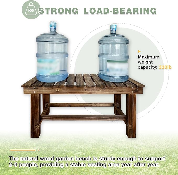 Outdoor Garden Bench, 3-Person Wood Patio Bench Weatherproof Outdoor Backless - Image 4