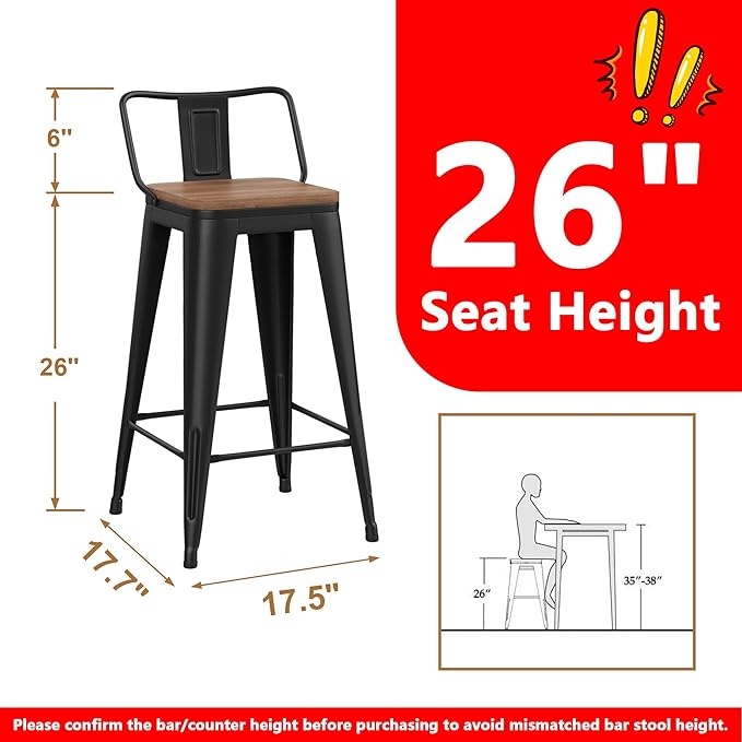 WENTMENT Metal Bar Stools Set of 2 Counter Height Barstools - Image 2