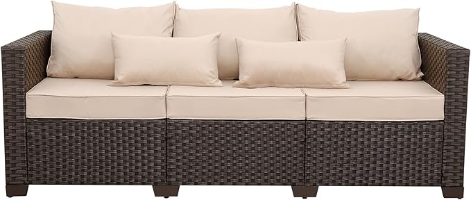 Outdoor Furniture Couch 3 Seater Sofa Outdoor Brown Wicker Sofa Deep Seat High - Image 7