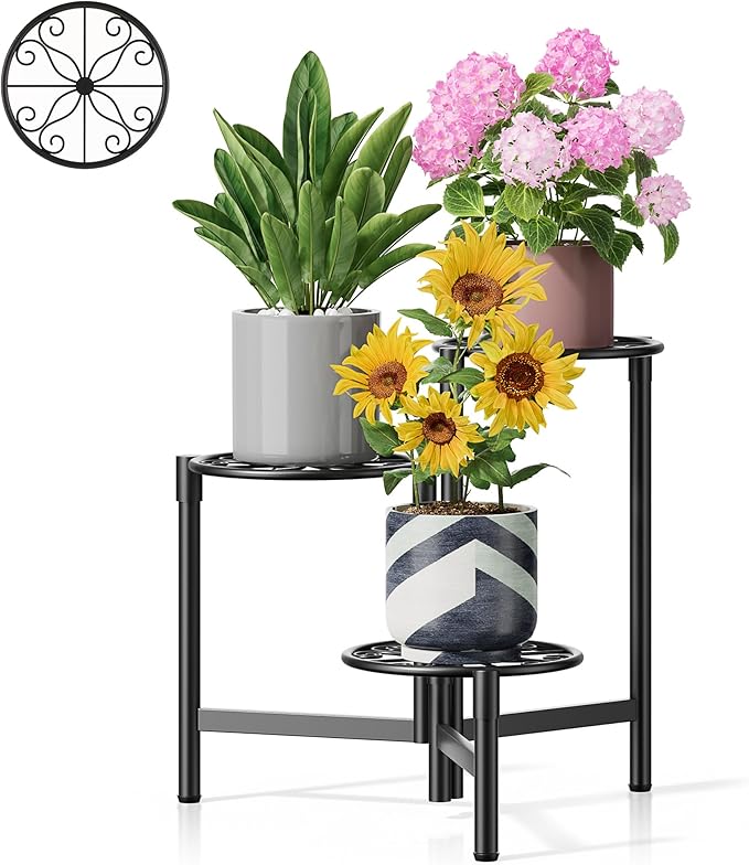 Metal Plant Stand Outdoor Indoor, 3 Tier Foldable Corner Tall Plant Shelf by Unknown