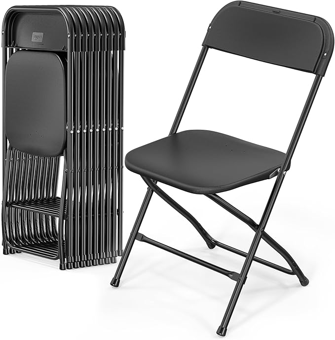 VINGLI 10 Pack Black Plastic Folding Chair, Indoor Outdoor Portable Stackable by VINGLI
