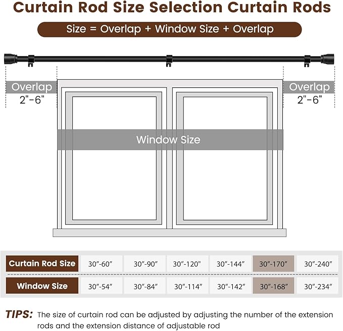 1” Diameter Curtain Rods Itself is 30 to 170 inch 1 Pack Fit 30-168 inch Window - Image 2