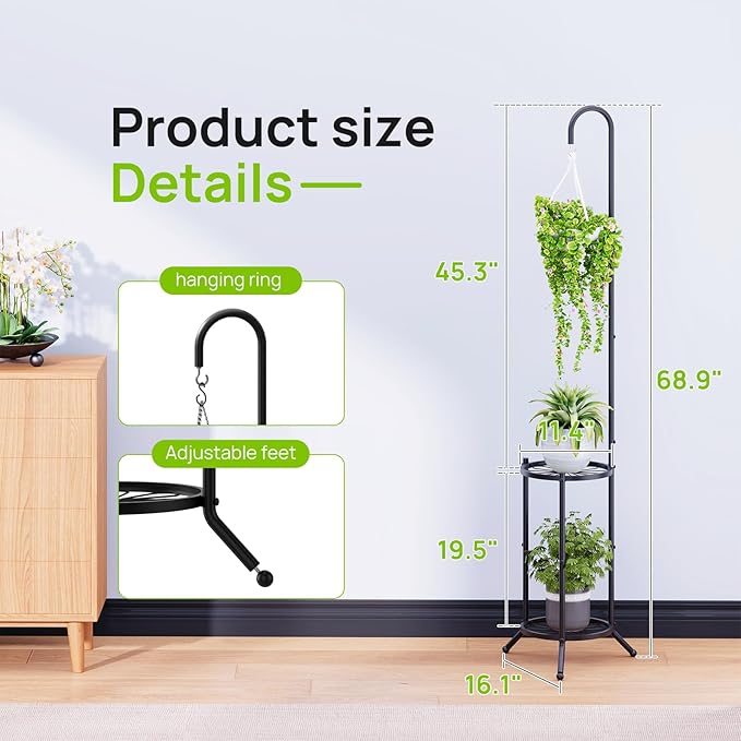2-tier Hanging Plant Stand Plant Hanger Indoor Outdoor Corner Plant Stands - Image 3