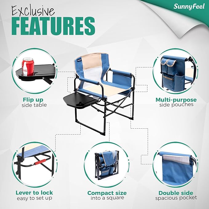 SUNNYFEEL Camping Directors Chair, Heavy Duty, Oversized Portable Folding Chair - Image 6