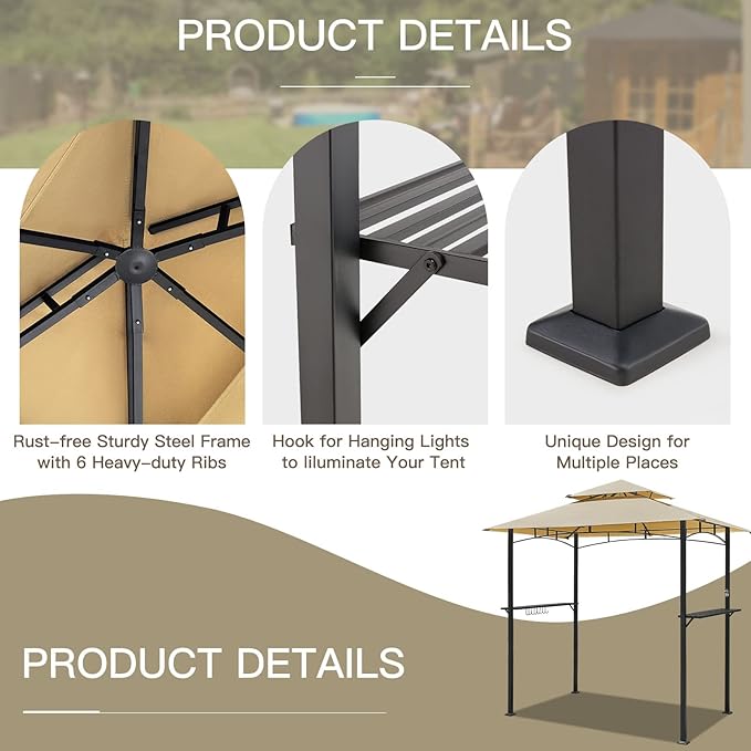 AECOJOY 8' x 5' Outdoor Grill Gazebo Canopy, BBQ Canopy - Image 4