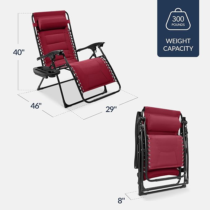 Best Choice Products Oversized Padded Zero Gravity Chair, Folding Outdoor Patio - Image 2