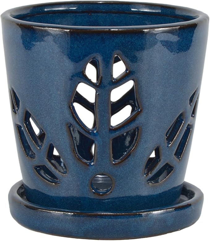 W&W Orchid Pot with Holes and Saucer - Image 2
