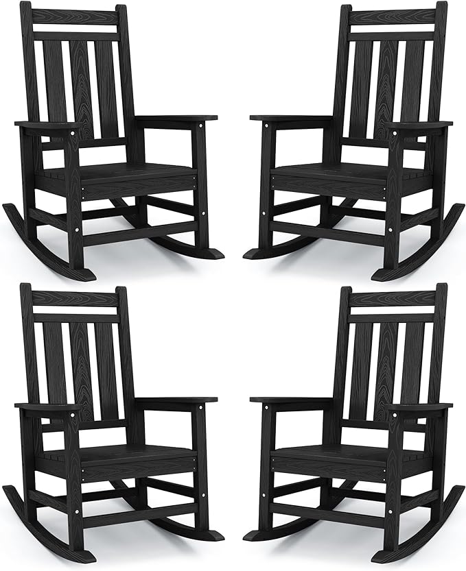 KINGYES Oversized Outdoor Rocking Chair Set of 4, All-Weather Patio Rocking by KINGYES