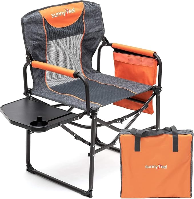 SUNNYFEEL Camping Directors Chair, Heavy Duty, Oversized Portable Folding Chair by SunnyFeelCamping