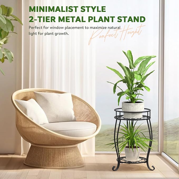 TOSKING 2 Tier Metal Plant Stand Indoor Outdoor, Rustproof Stable Plant Stands - Image 4